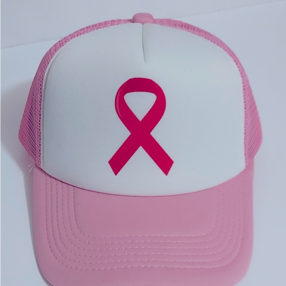 Cancer Ribbon Baseball Meshback Trucker Hat Adjustable Pink